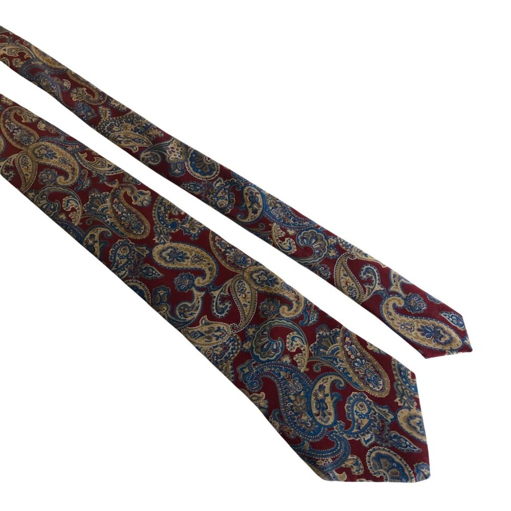 Hardy Amies London Silk Tie Red Blue Beige Paisley Mens Necktie Work Formal Gift